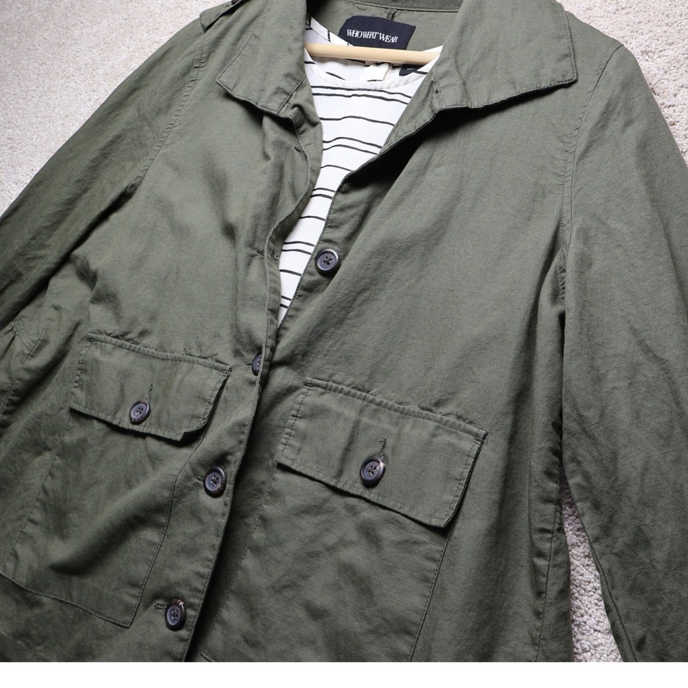 WHO WHAT WEAR Olive Green‎ Utility Jacket Peplum Striped Shirt Bundle Size L